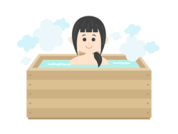 女性の方が入浴をしています。疲れた体をリフレッシュしていて、とても幸せそうな表情のイラストです。
